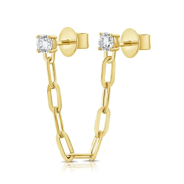 Diamond Double Stud Paperclip Chain Earring