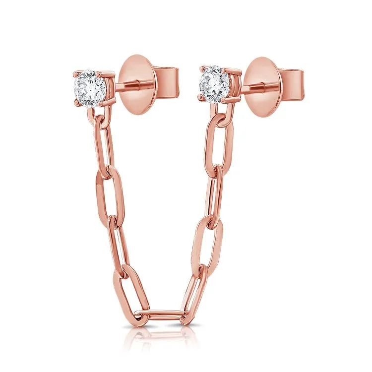 Diamond Double Stud Paperclip Chain Earring