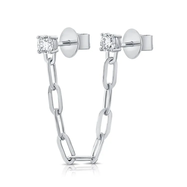 Diamond Double Stud Paperclip Chain Earring