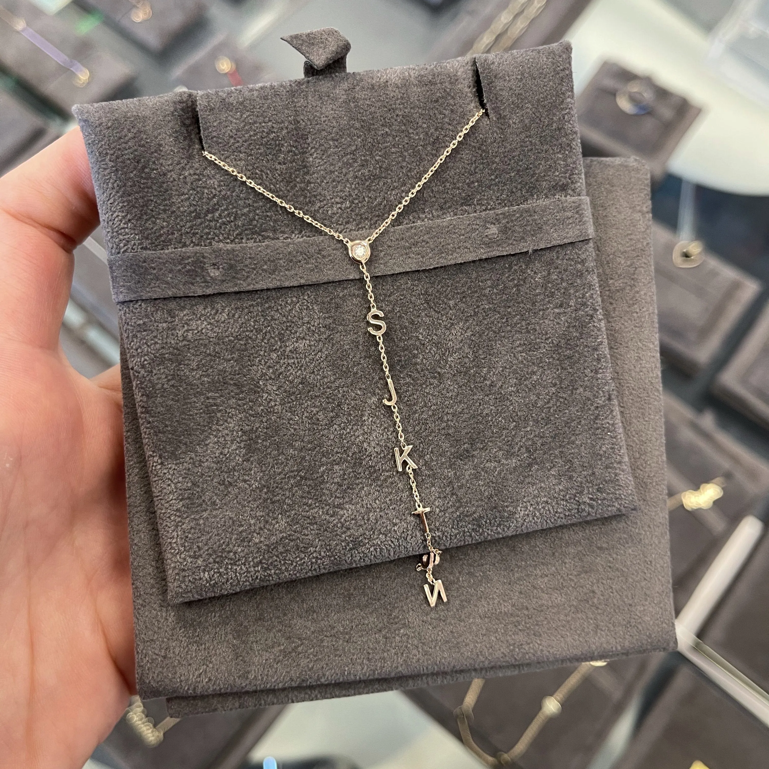 Drop Down Name Necklace (Add Diamonds/Charms)