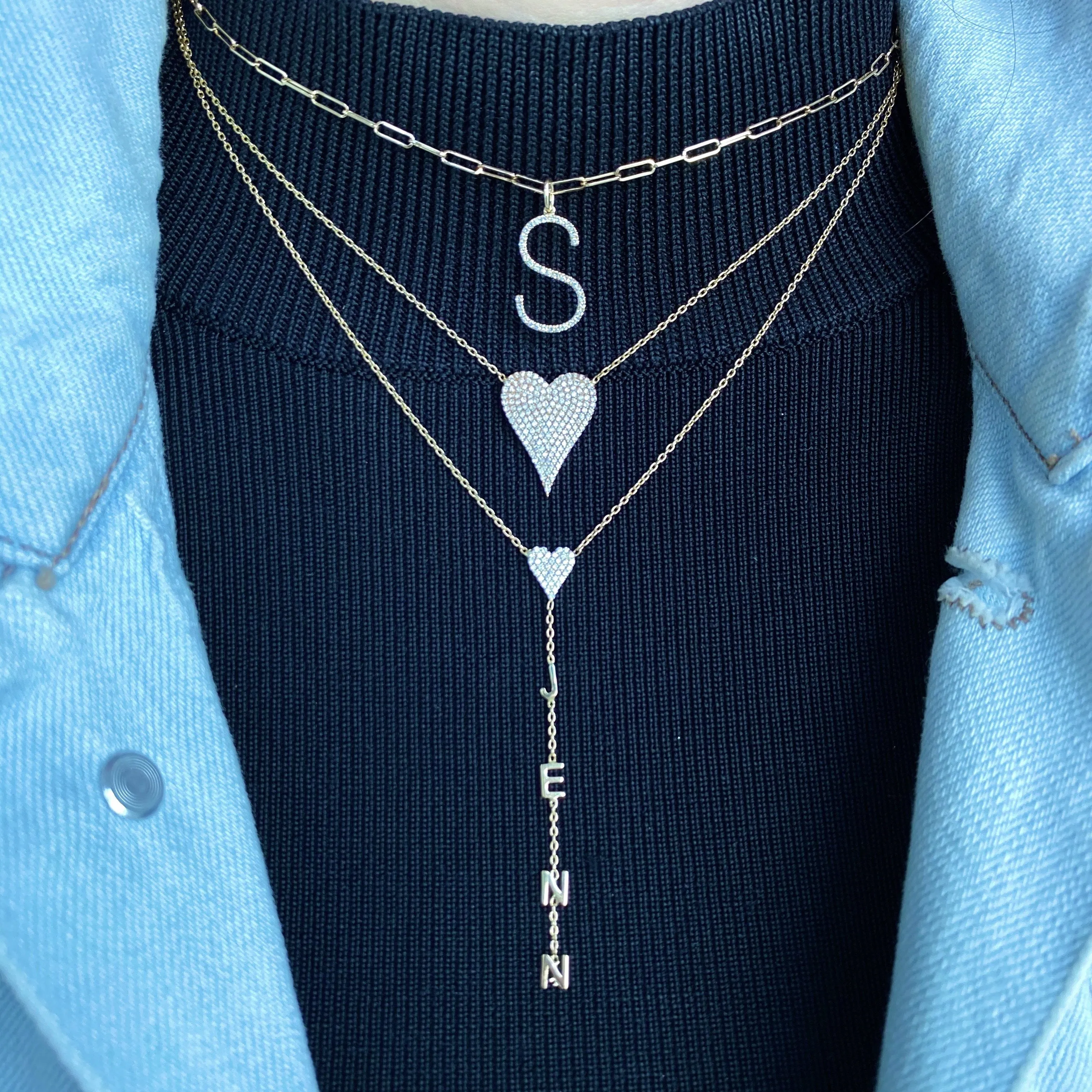 Drop Down Name Necklace (Add Diamonds/Charms)