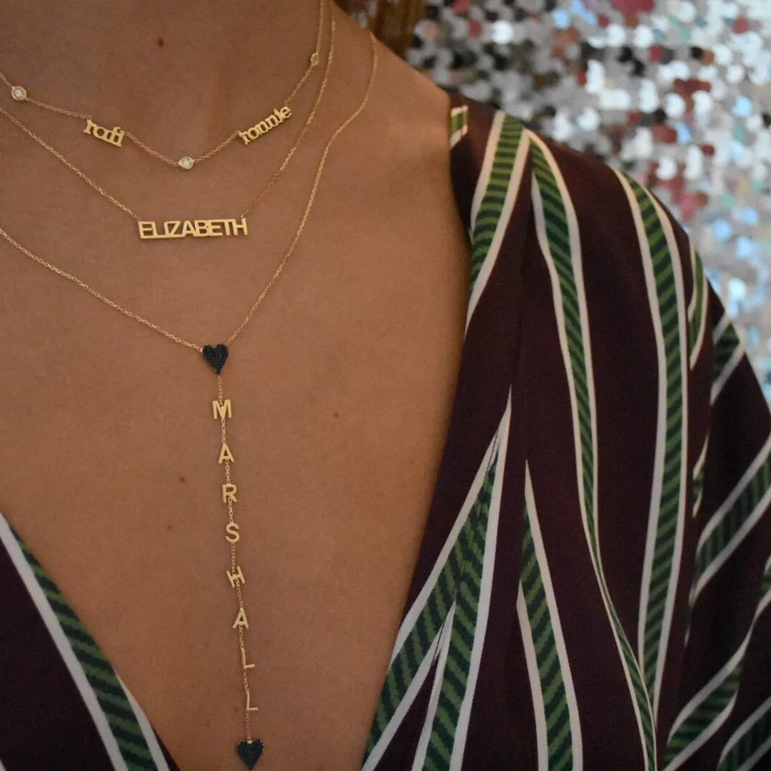 Drop Down Name Necklace (Add Diamonds/Charms)