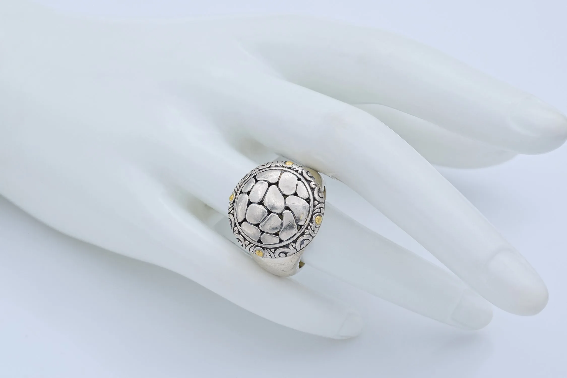 EFFY Sterling Silver & 18K Yellow Gold Crackle Circle Cocktail Ring Size 8