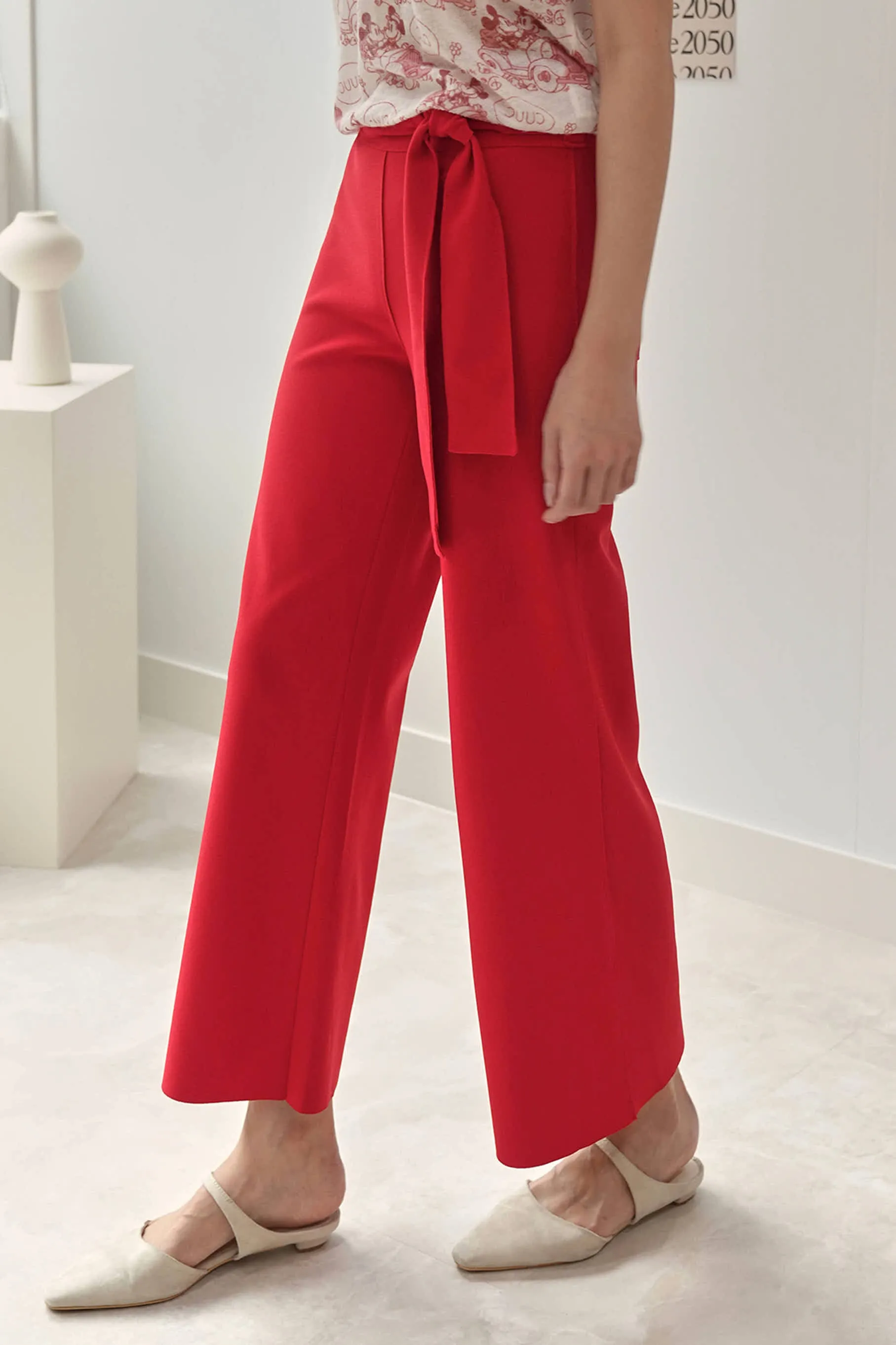 Elise Ribbon Tie Pants, Red