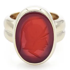 Estate 14K Yellow Gold Carnelian Roman Soldier Intaglio Oval Ring Size 6