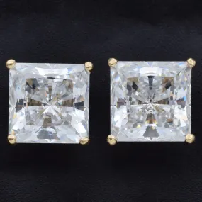 Estate Cubic Zirconia Princess Cut 14K Yellow Gold Stud Earrings 8.75 mm