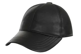 Genuine Black Leather Baseball Cap - Curve Peak