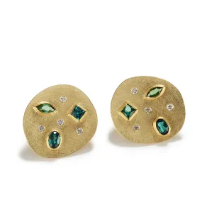 Golden Disks with Tourmaline Stud Earrings