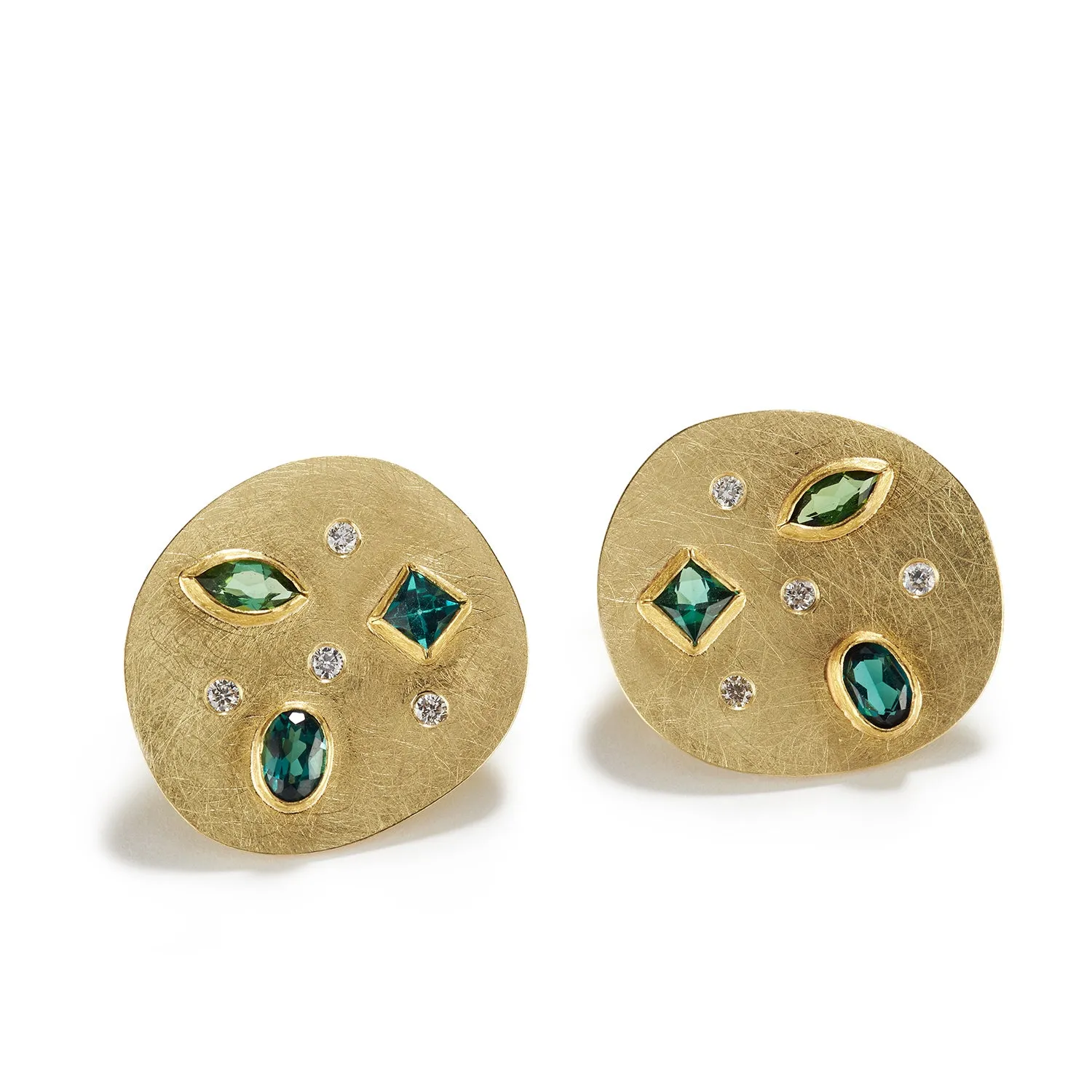 Golden Disks with Tourmaline Stud Earrings