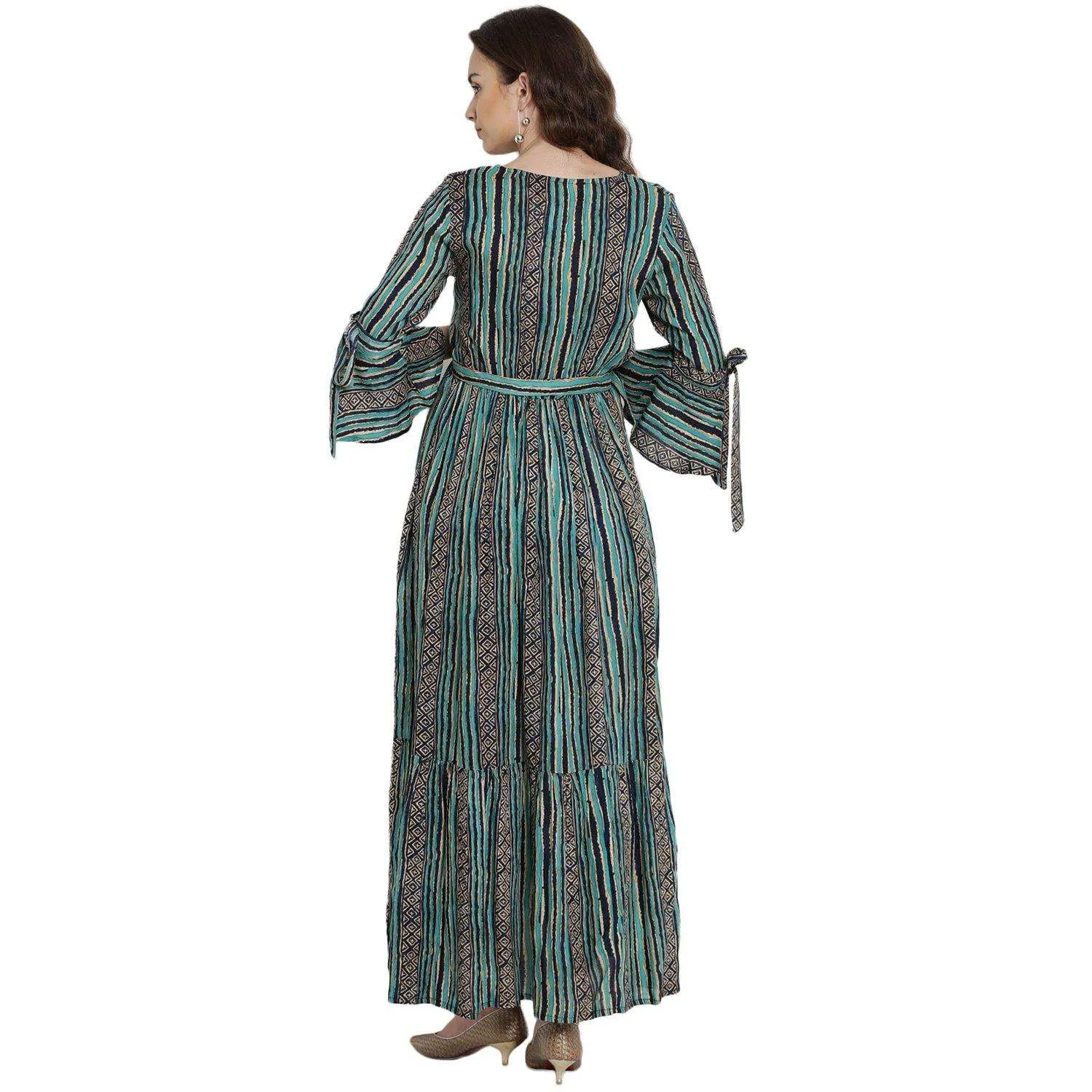 Green Stripe Maternity & Nursing Maxi Dress