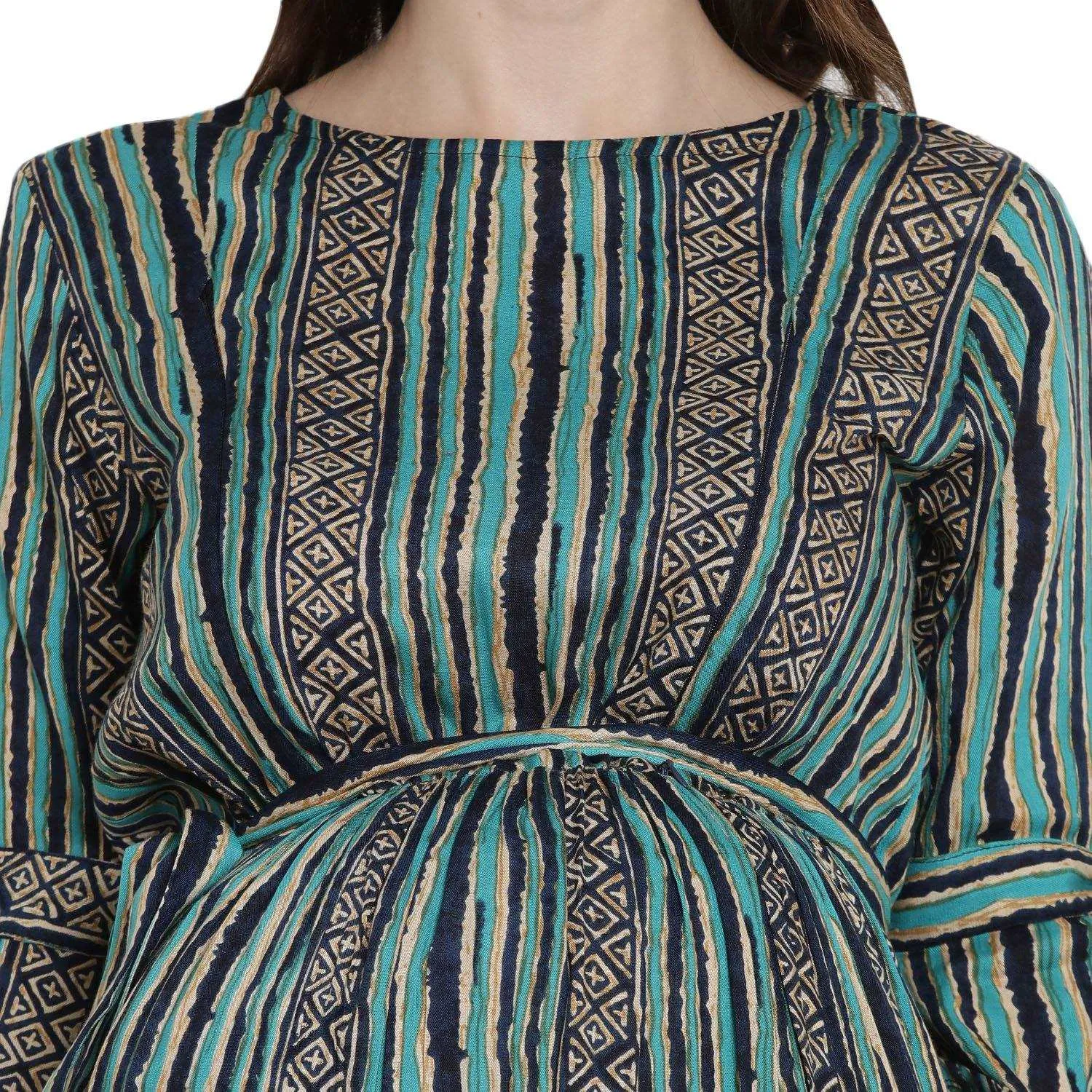 Green Stripe Maternity & Nursing Maxi Dress