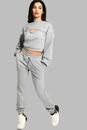 Grey Cropped Top 3 Piece Tracksuit