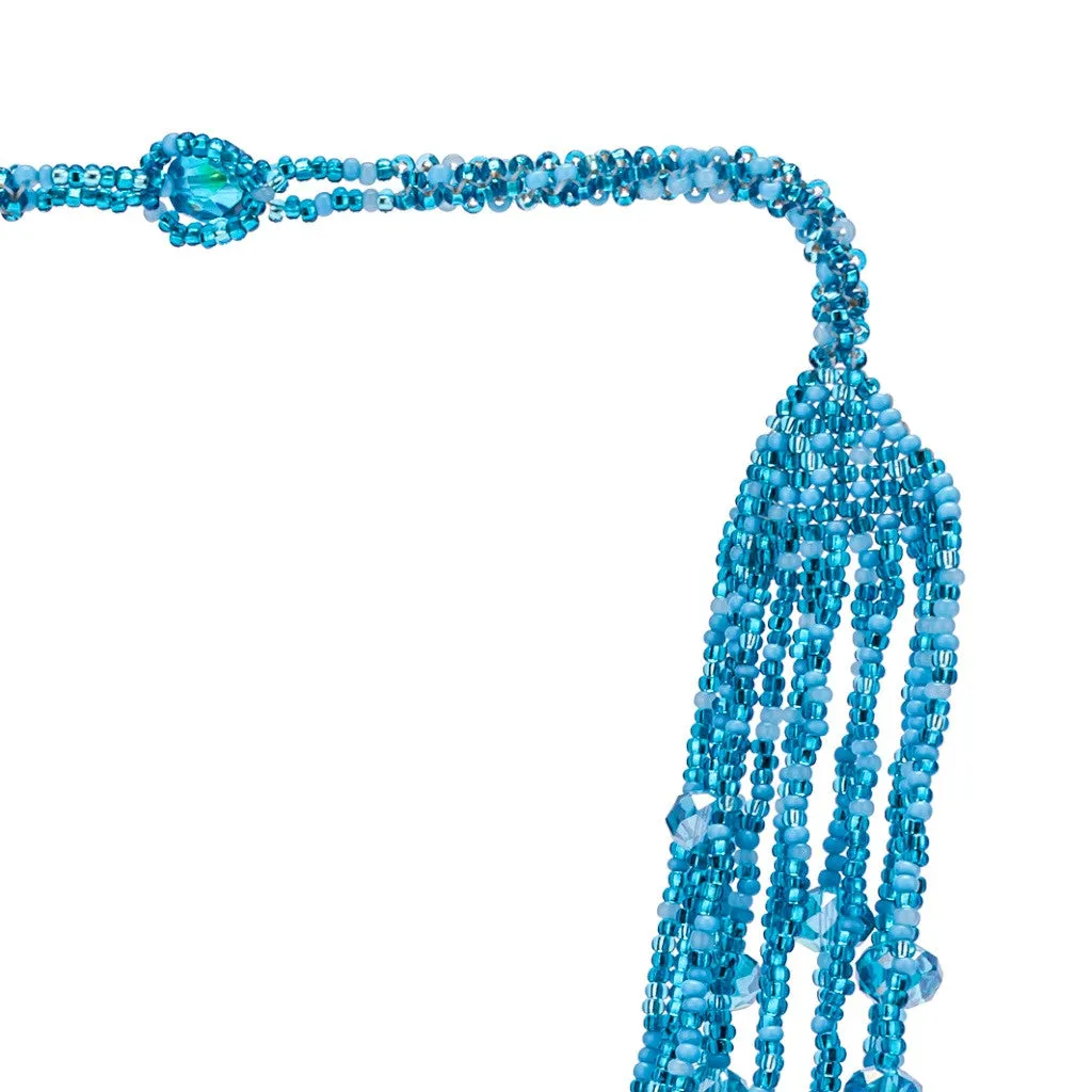 Hand Beaded Necklace - Shimmering Aqua Blue