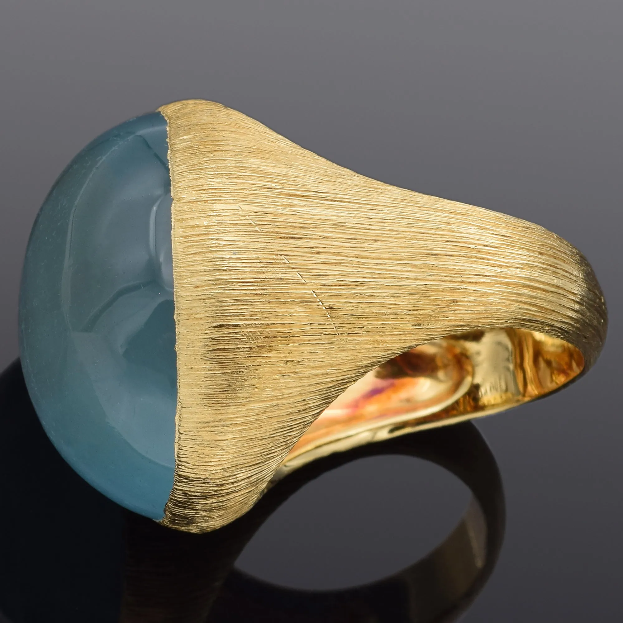 Henry Dunay 18K Yellow Gold & Platinum 32 Ct Cat's Eye Aquamarine Cocktail Ring