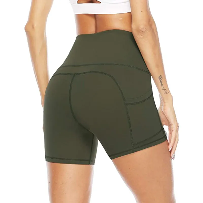 High Waist Side & Inner Pockets Athletic Shorts