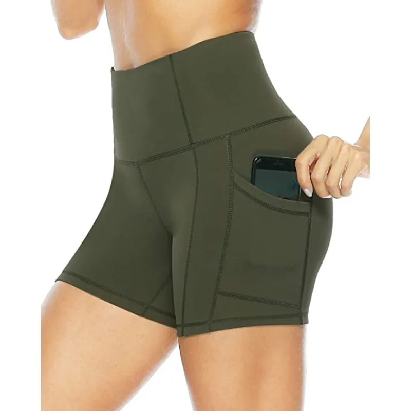 High Waist Side & Inner Pockets Athletic Shorts