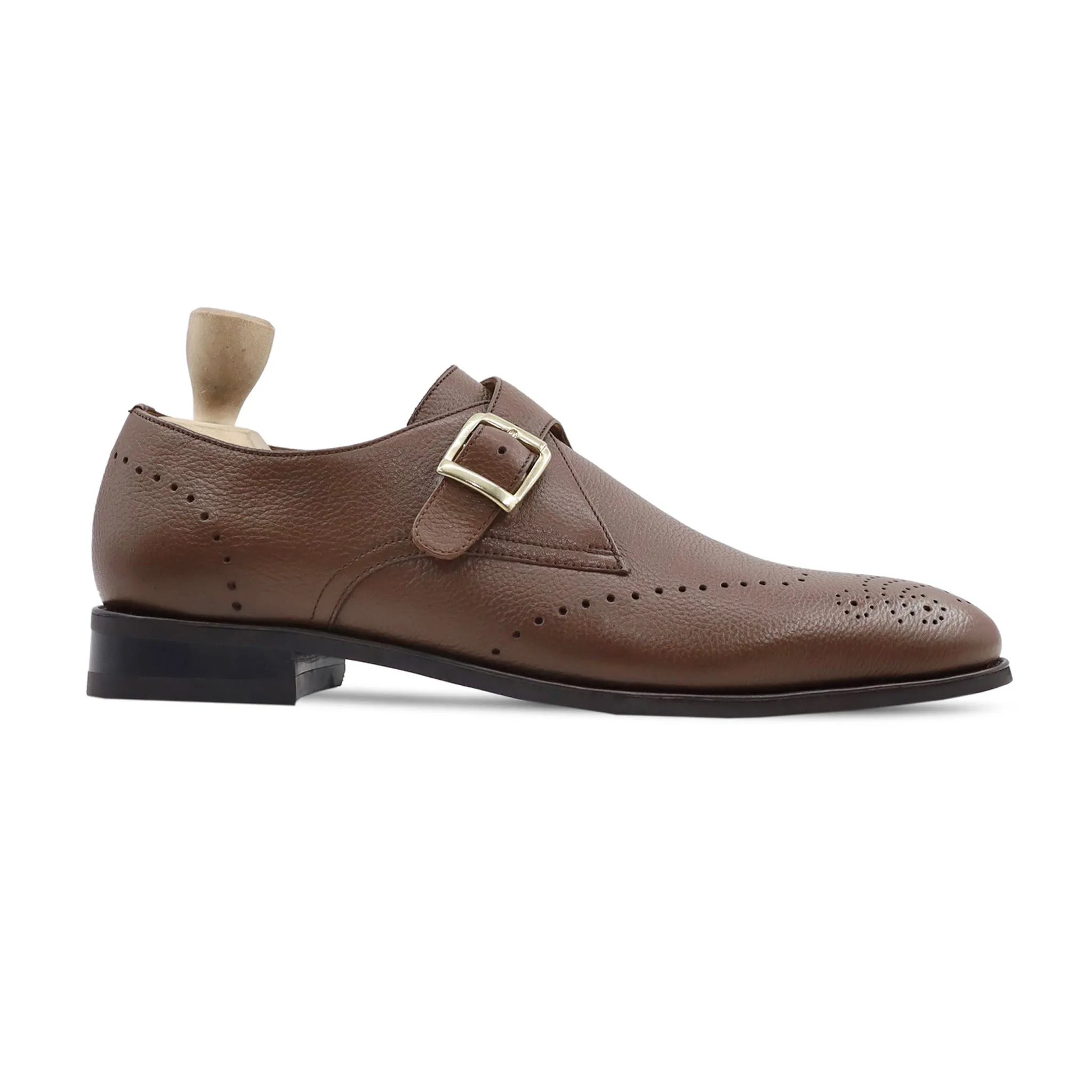 Ludza - Men's Brown Pebble Grain Single Monkstrap