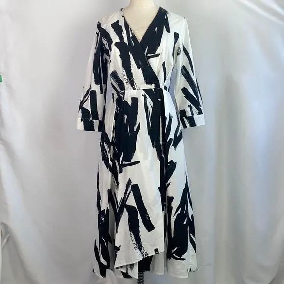 MaxMaraBlack White Brush Strokes MIDI Dress