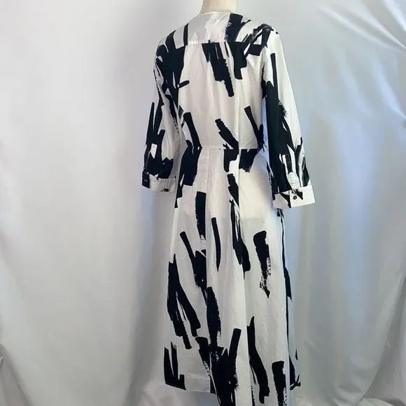 MaxMaraBlack White Brush Strokes MIDI Dress