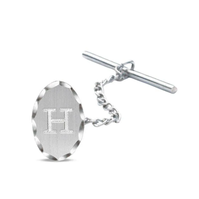 Men's Engravable Diamond-Cut Oval Tie Tack in Sterling Silver (1 Initial) of Trendolla