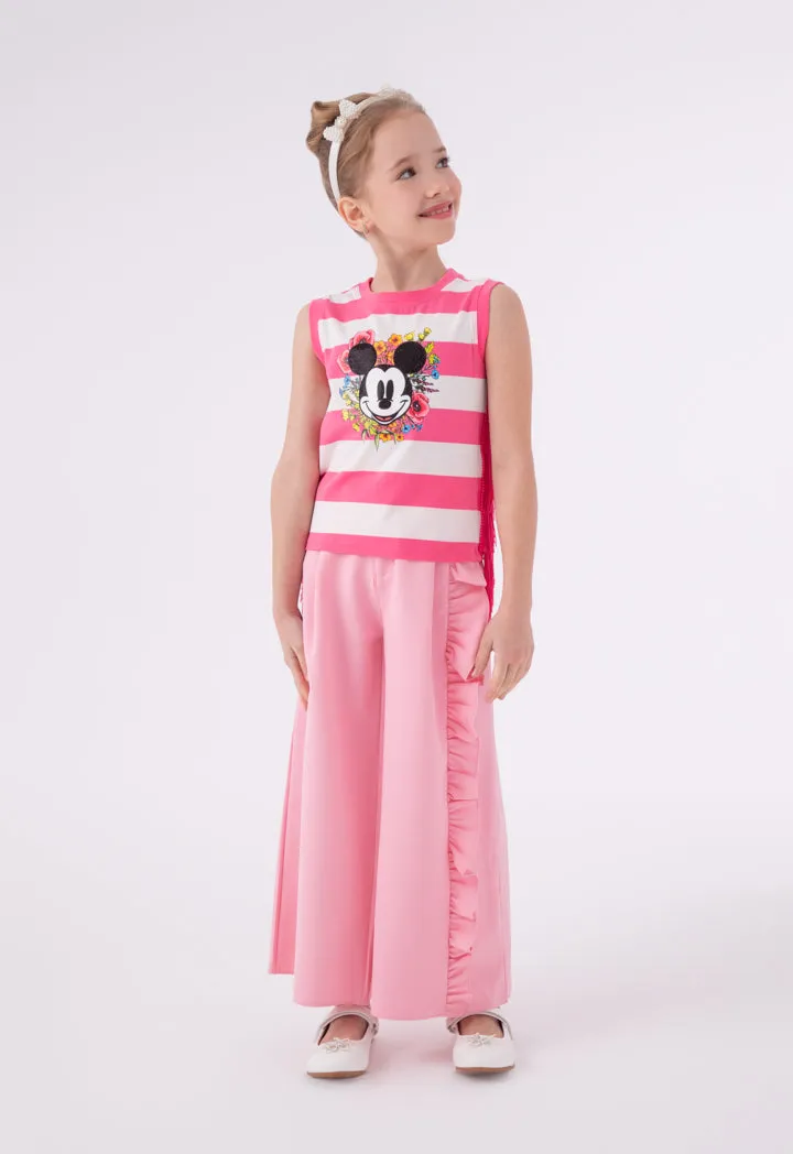 Mickey Mouse Striped Side Tassel Sleeveless T-Shirt