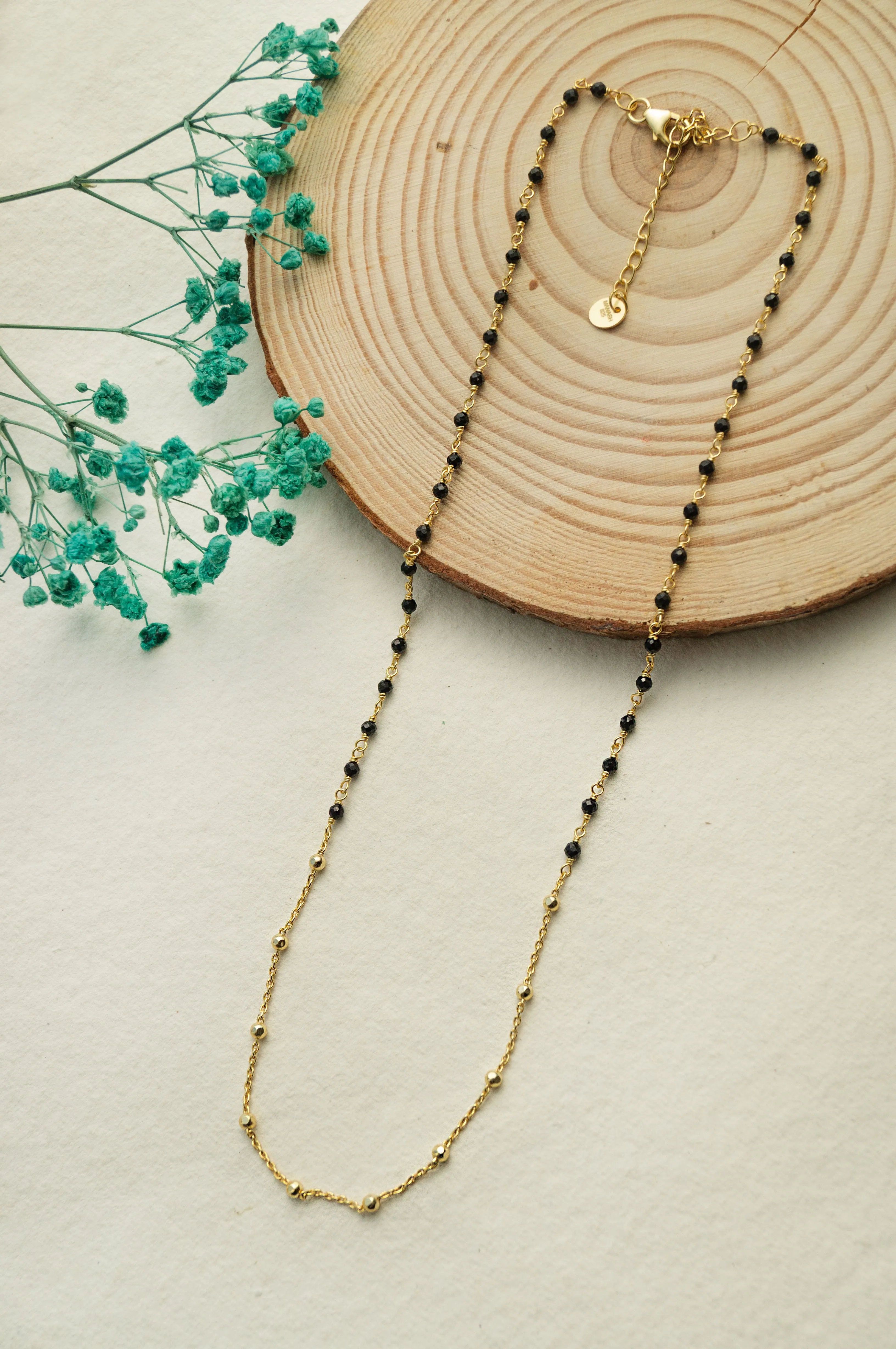 Minimal Beaded Station Gold Plated Sterling Silver Mangalsutra Necklace