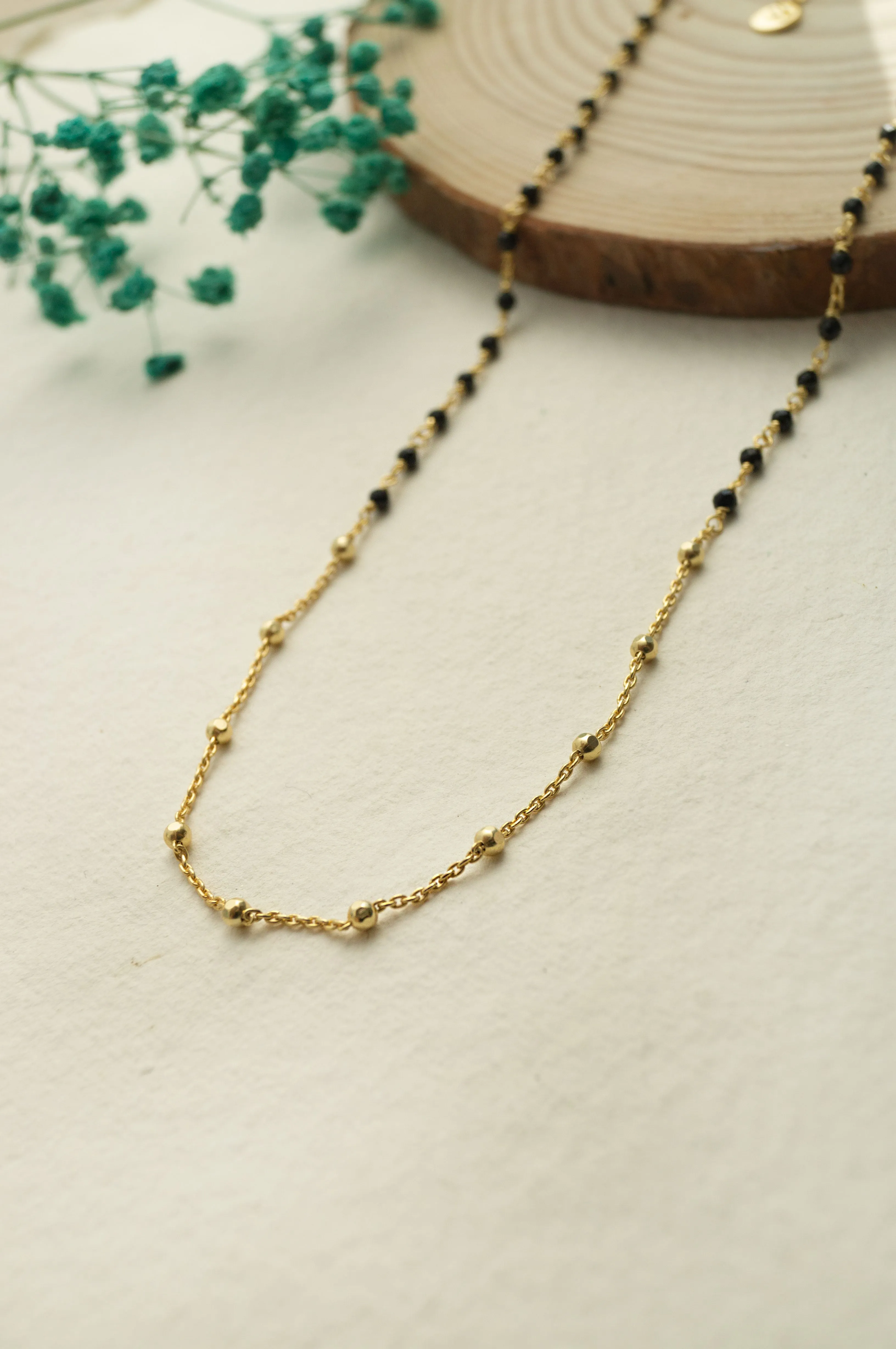 Minimal Beaded Station Gold Plated Sterling Silver Mangalsutra Necklace