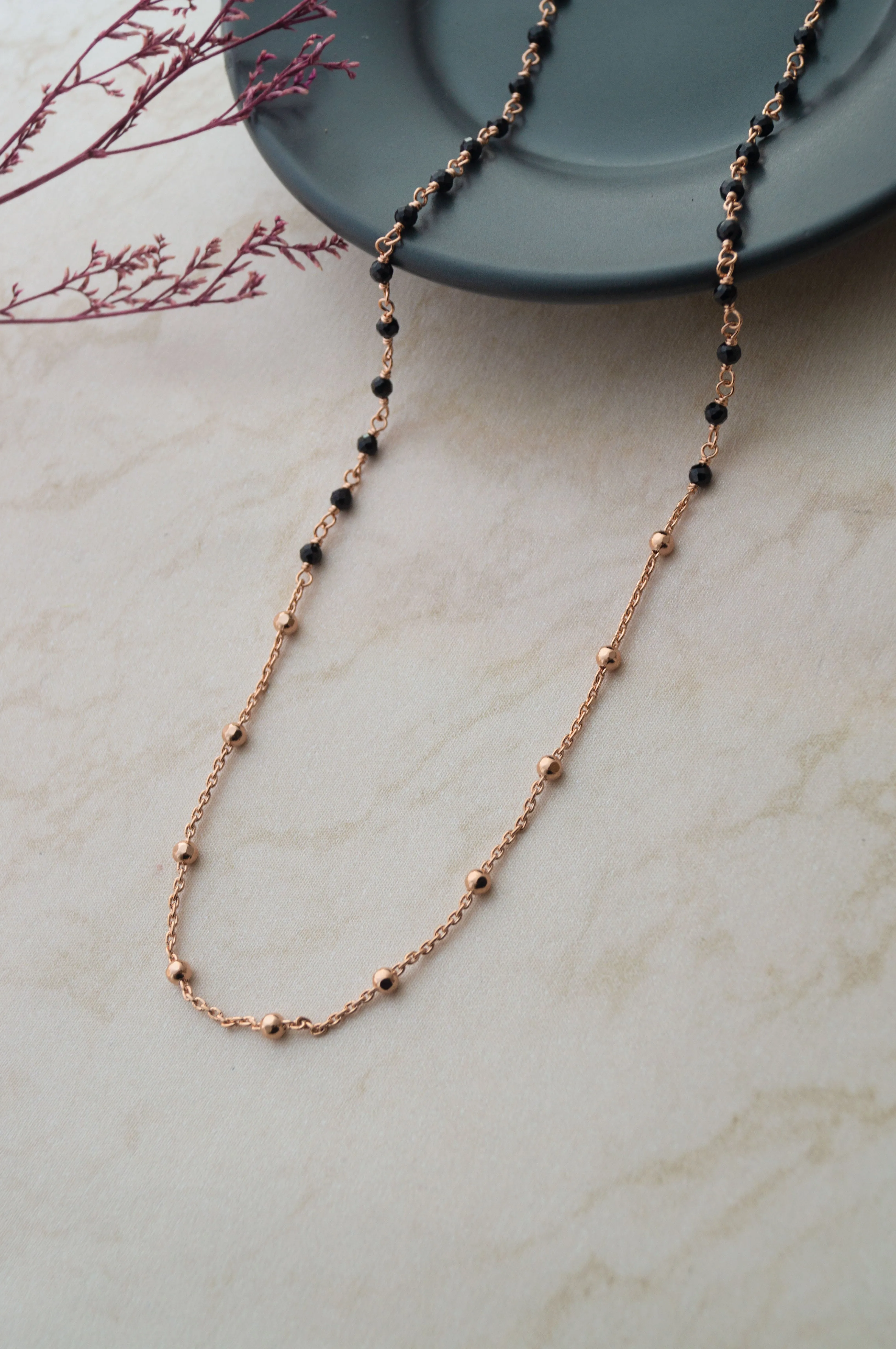 Minimal Beaded Station Gold Plated Sterling Silver Mangalsutra Necklace