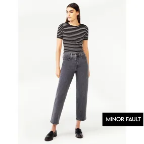 (Minor Fault) Cropped Wide High Rise Straight Jeans