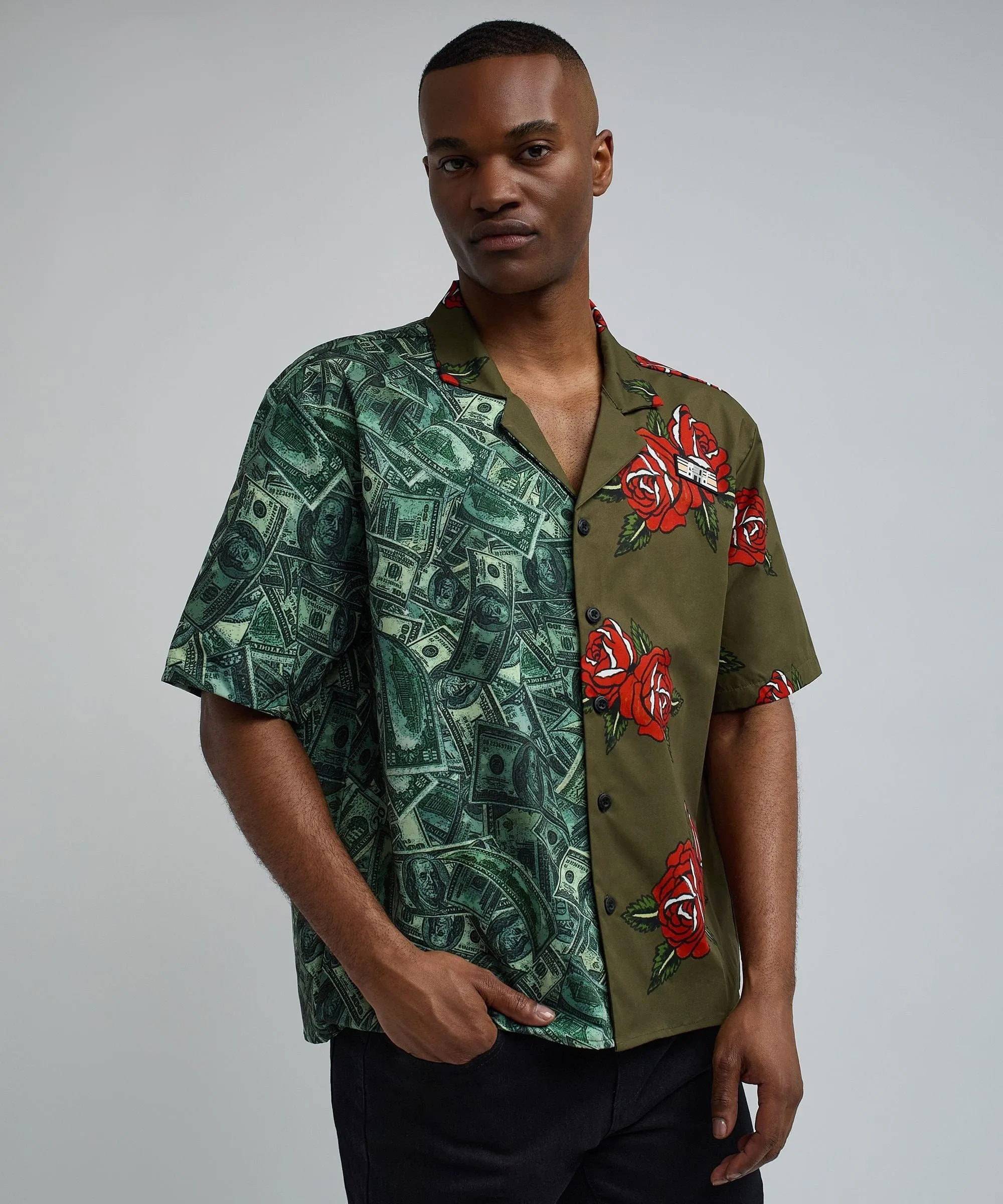 Money And Roses Split Woven Shirt