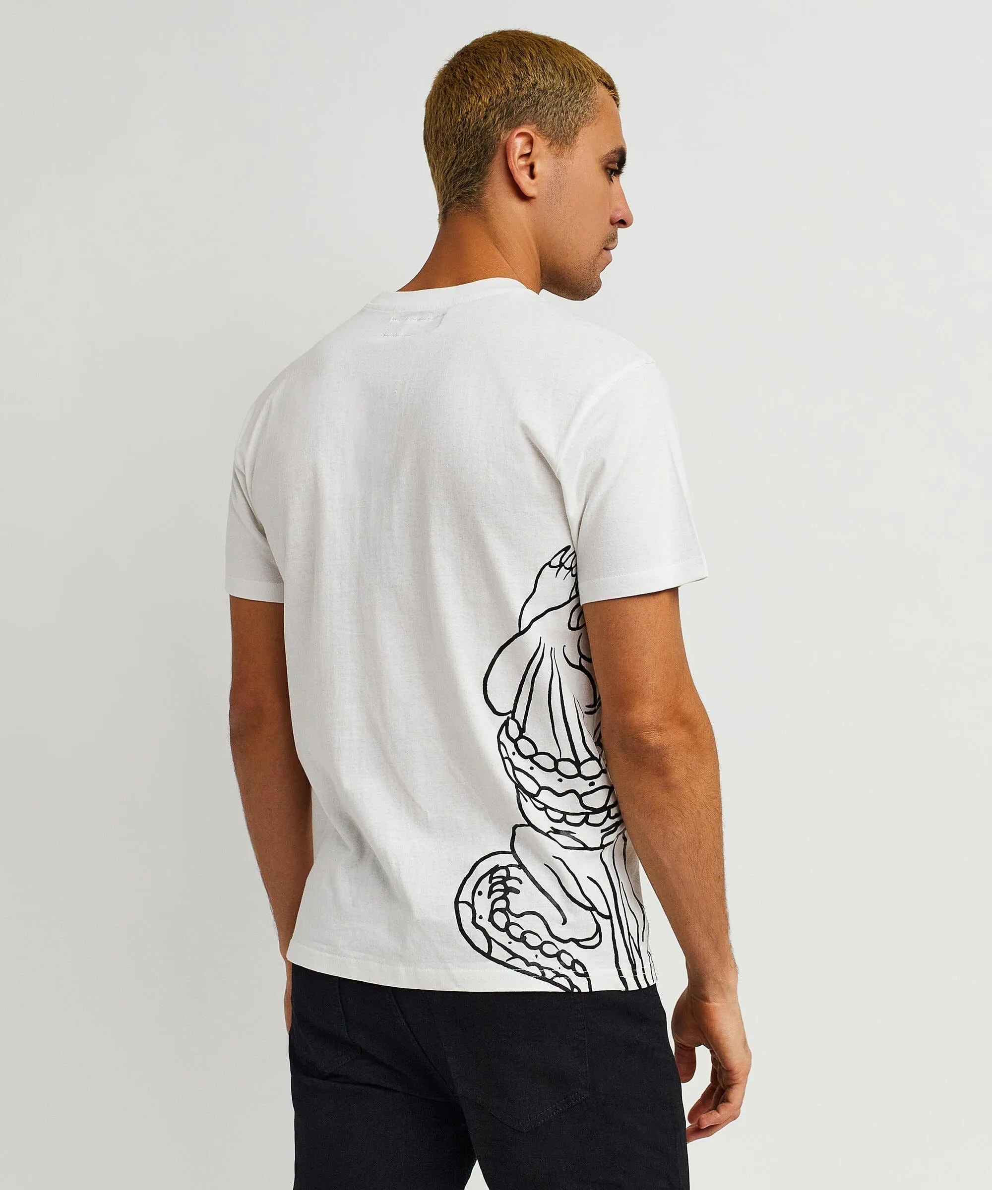 Panter Short Sleeve Graphic Print Embroidered Detail Tee - White