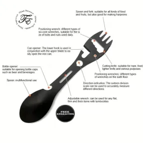 Personalized 12 IN 1 Camping Spoon, Fork Multi Tool With a Wrench Knife and more