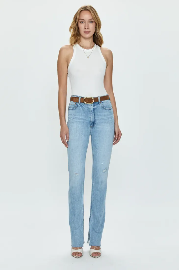 Pistola Colleen Tower High Rise Modern Slim Raw Split Hem Denim Jeans