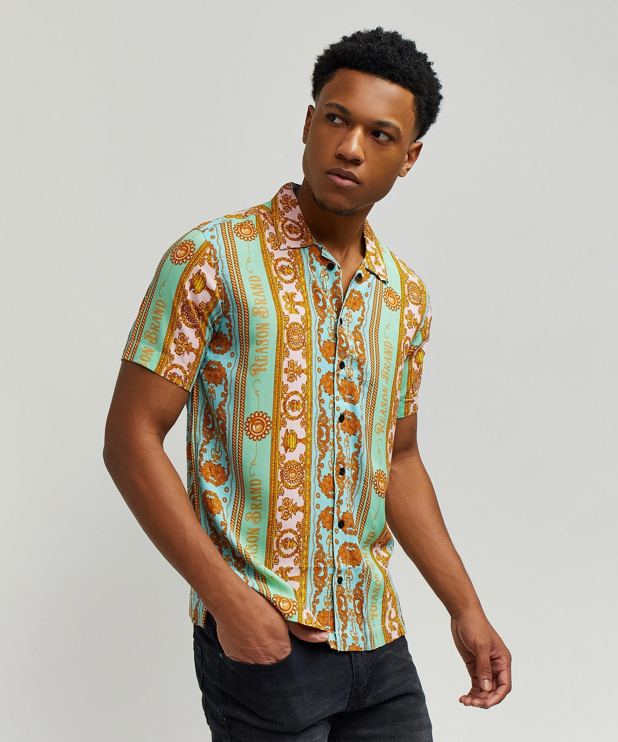 Royal Chain Allover Print Short Sleeve Shirt