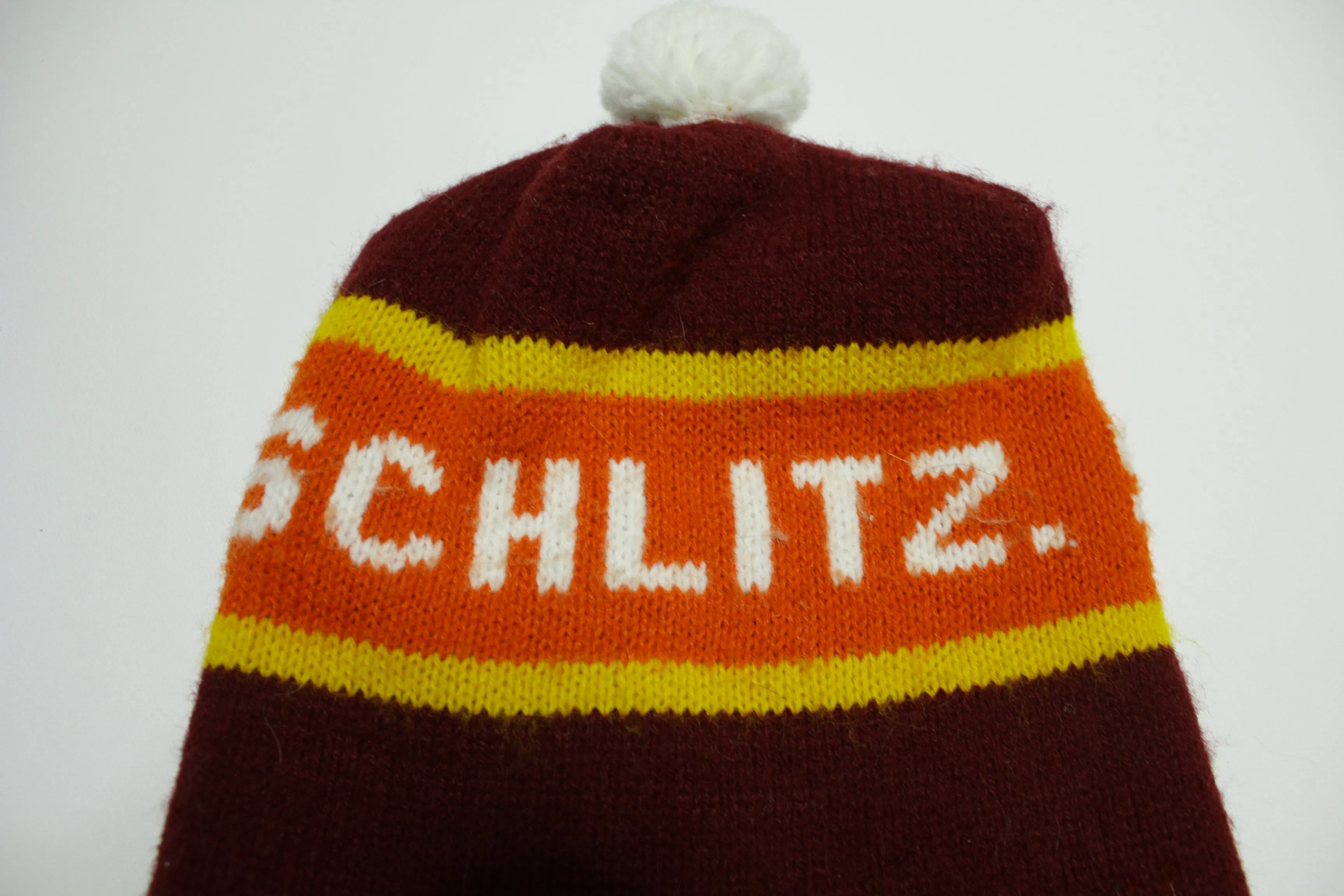 Schlitz Beer Knit Stocking Snow Cap Hat Beanie With Tassel Ball Vintage 1970's 1980's