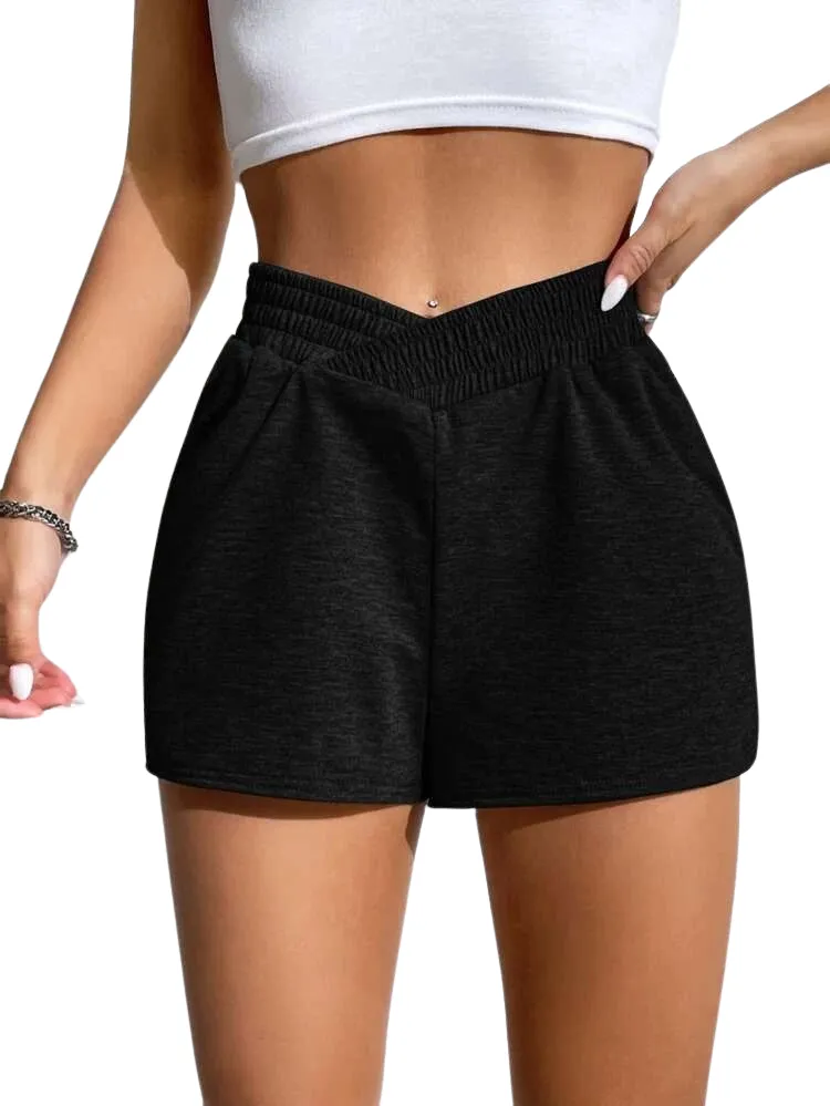 Shorts Donna Monocolore Elastico Tasche Vita Alta Comodo Morbido Easy