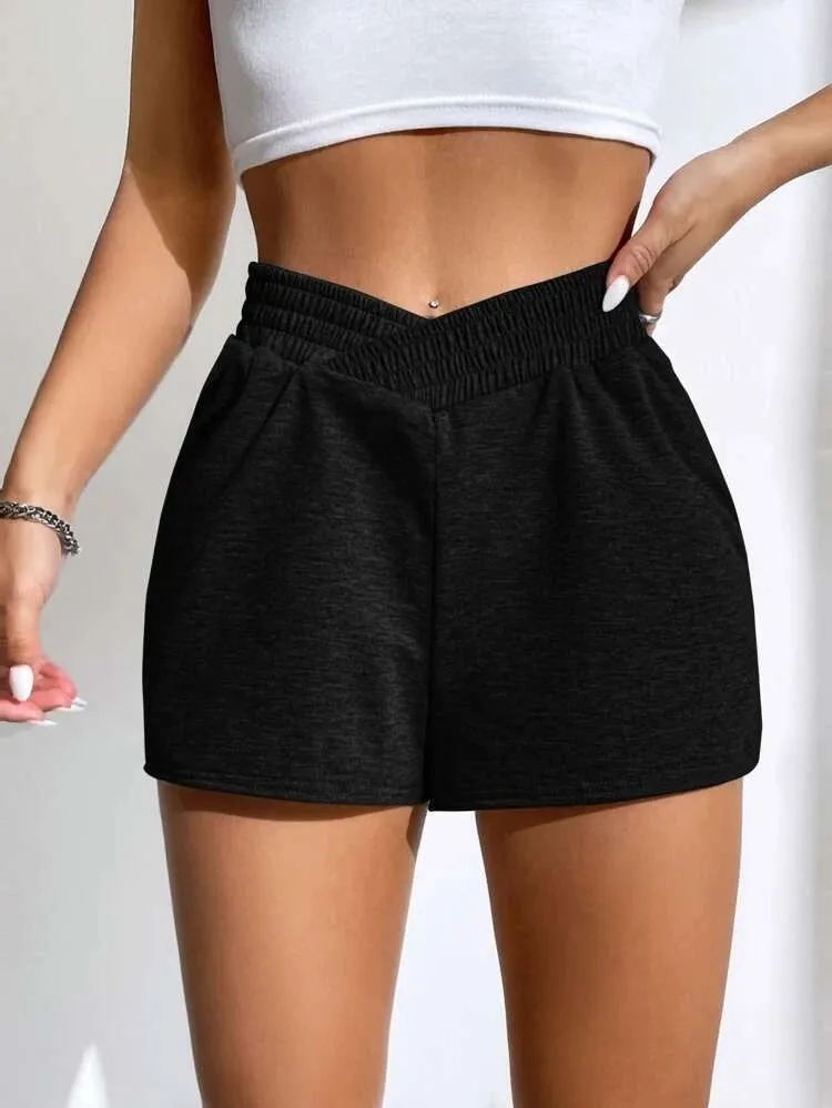 Shorts Donna Monocolore Elastico Tasche Vita Alta Comodo Morbido Easy