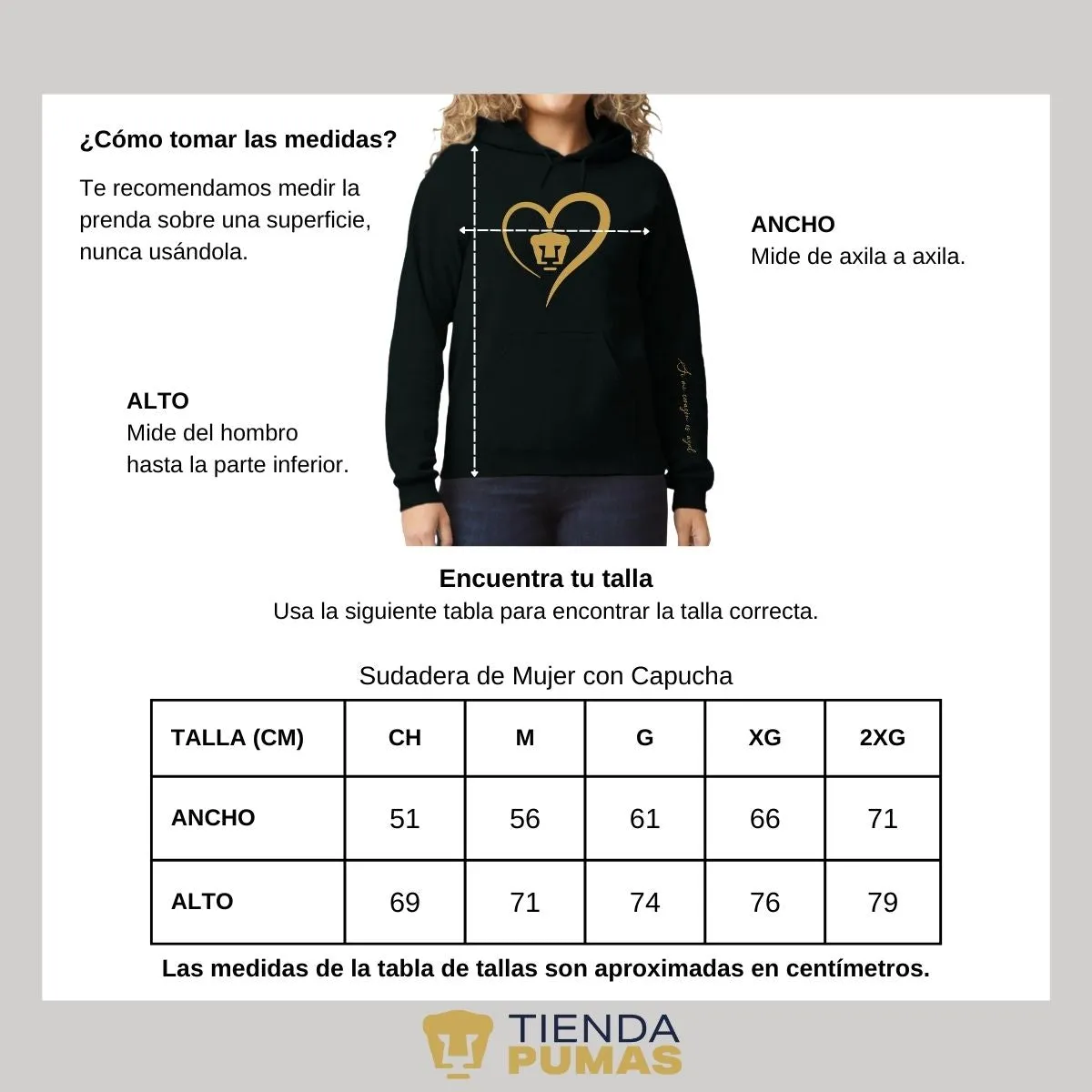 Sudadera para Mujer Hoodie Pumas UNAM Corazón Oro