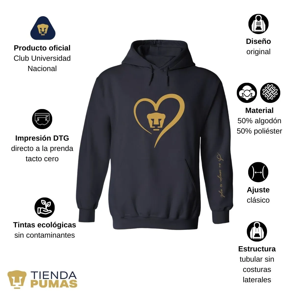 Sudadera para Mujer Hoodie Pumas UNAM Corazón Oro