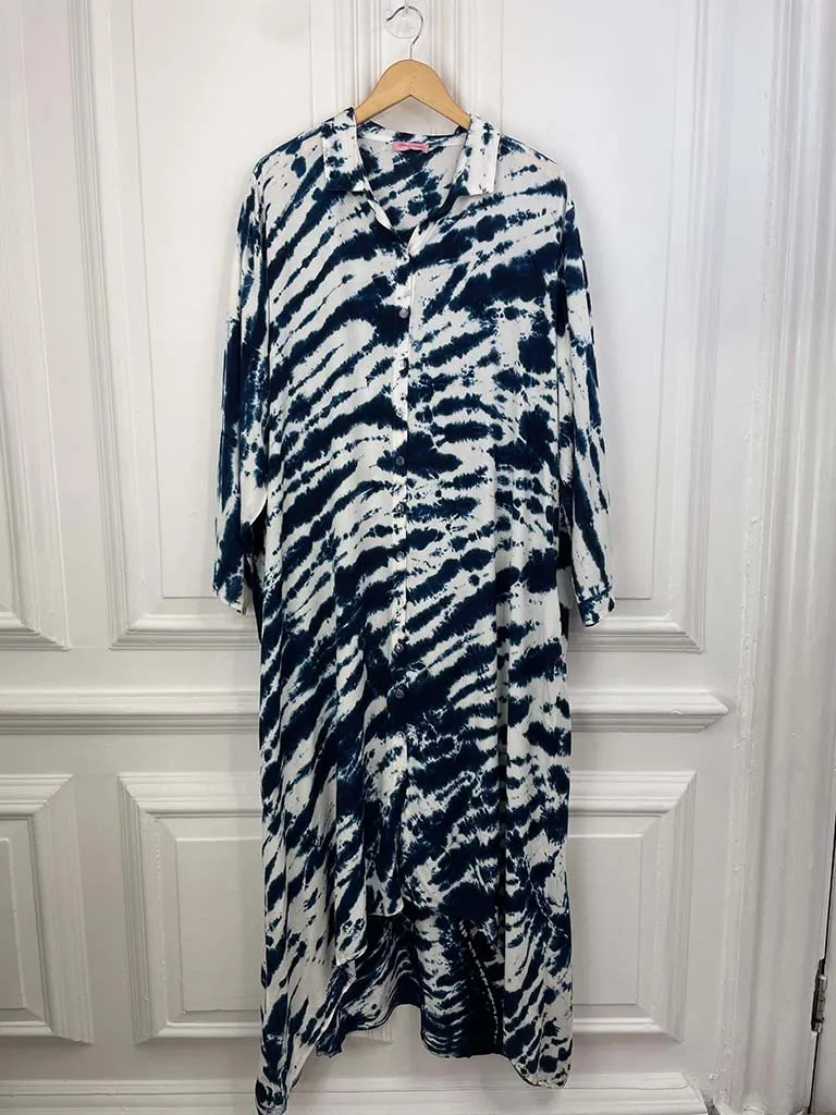 Tie Dye Shirt Dress - Navy