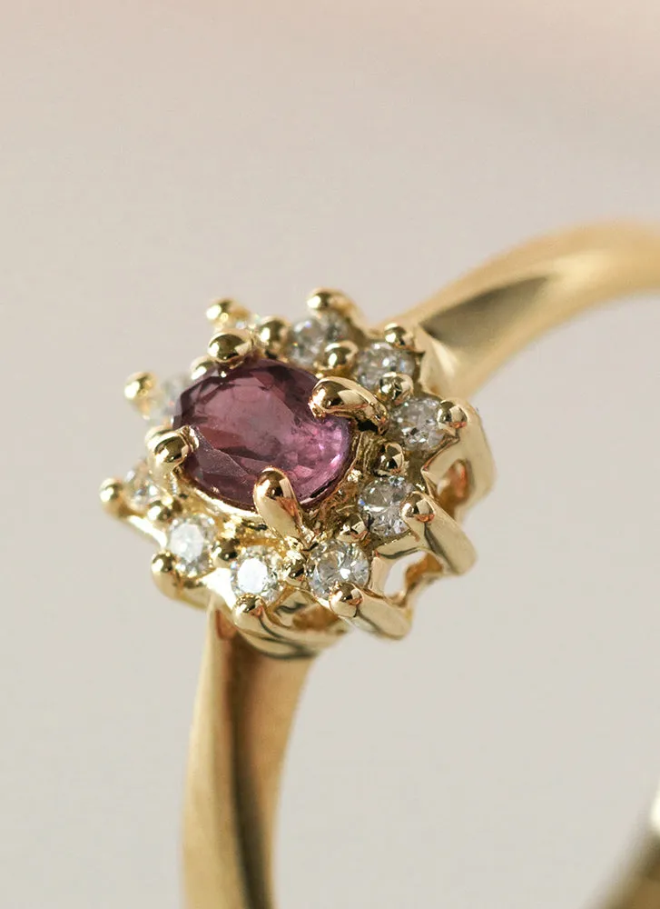 Triss halo diamond pink tourmaline ring 14k gold