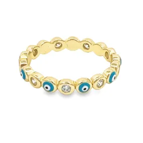 Turquoise Eye Bezel Diamond Band