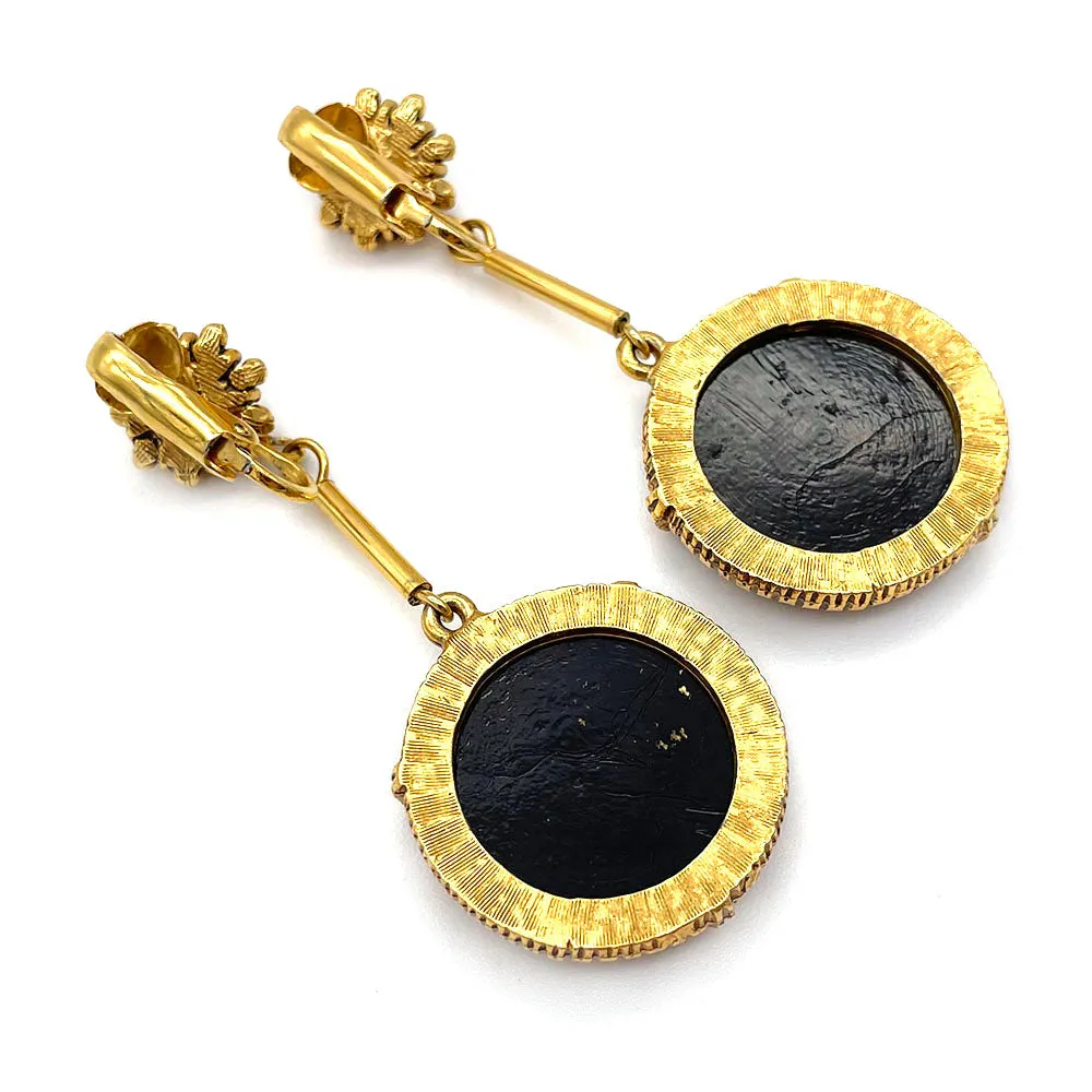 【USA輸入】ヴィンテージ FLORENZA ブラック ゴールド イヤリング/Vintage FLORENZA Black Gold Clip On Earrings