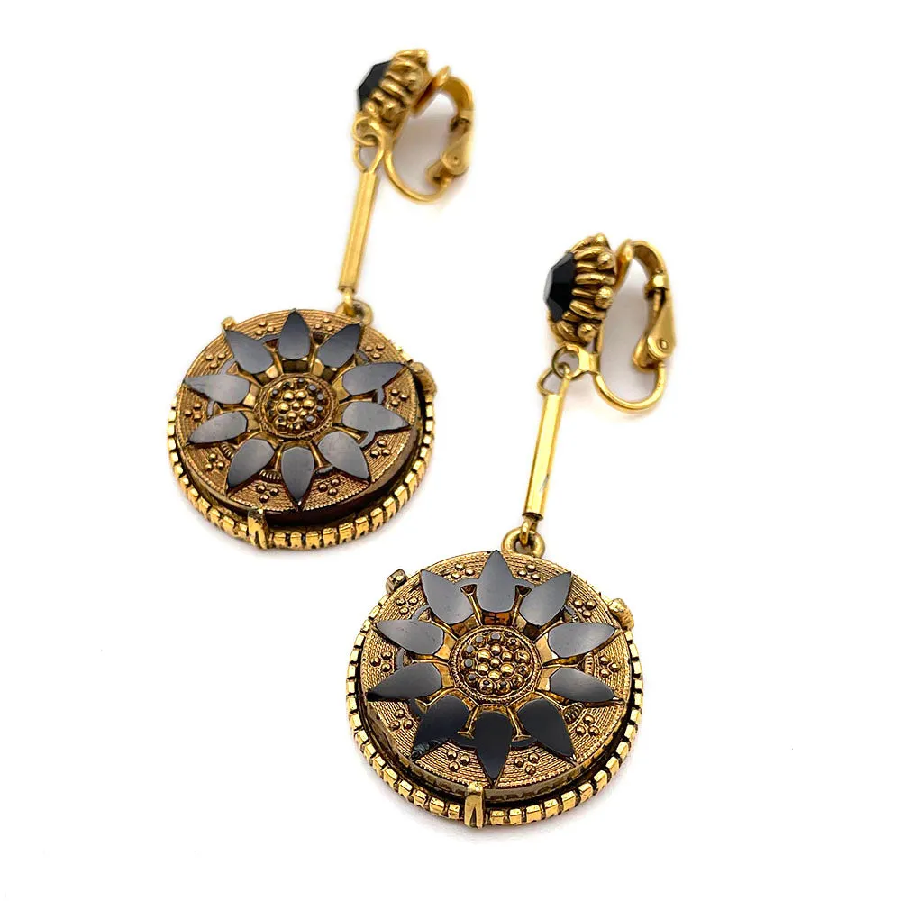 【USA輸入】ヴィンテージ FLORENZA ブラック ゴールド イヤリング/Vintage FLORENZA Black Gold Clip On Earrings