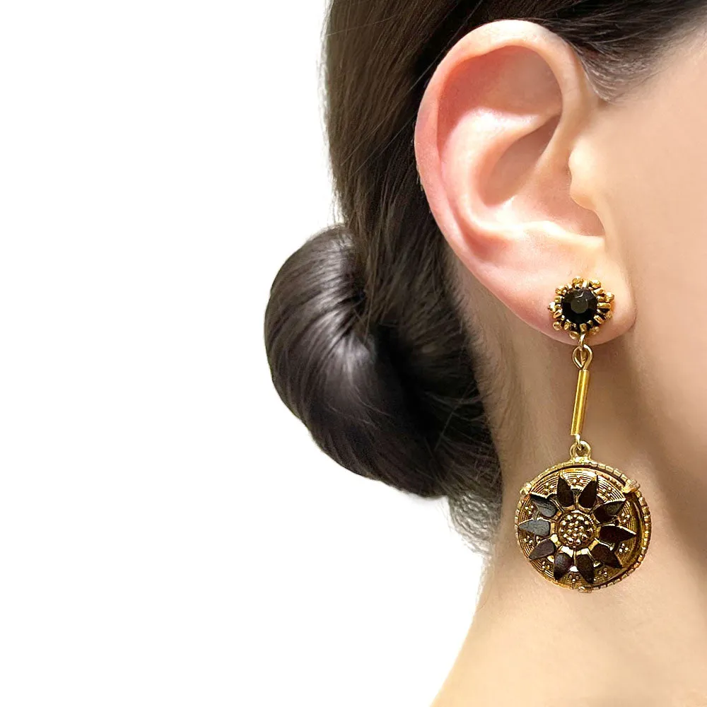 【USA輸入】ヴィンテージ FLORENZA ブラック ゴールド イヤリング/Vintage FLORENZA Black Gold Clip On Earrings