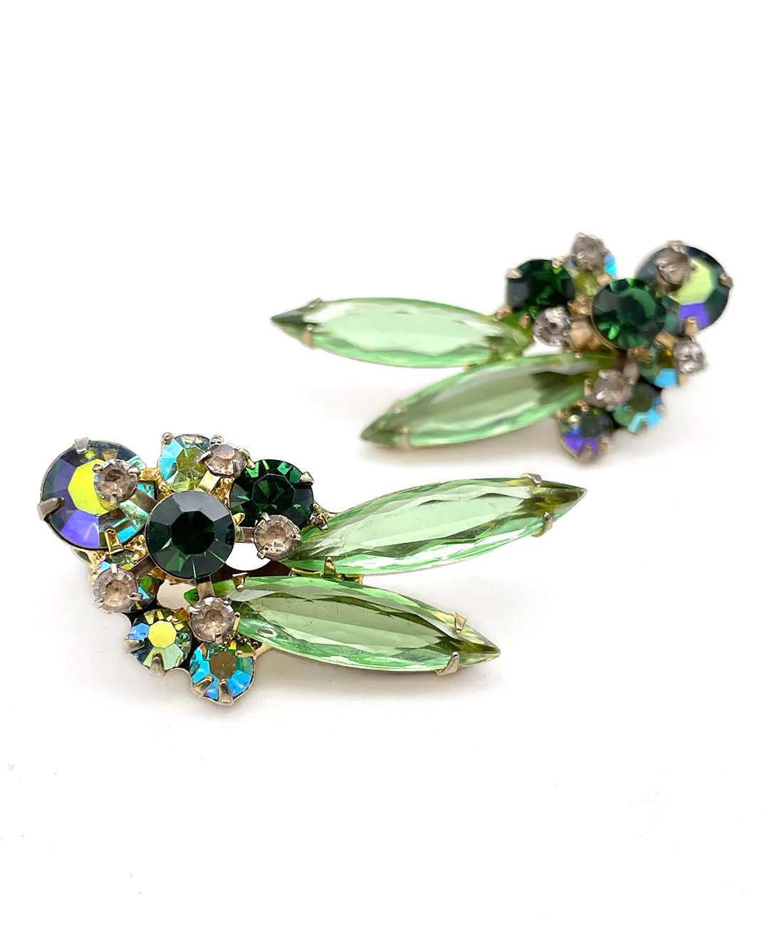 【USA輸入】ヴィンテージ JULIANA グリーン オーロラ ビジュー イヤリング/Vintage JULIANA Green Aurora Bijou Clip On Earrings