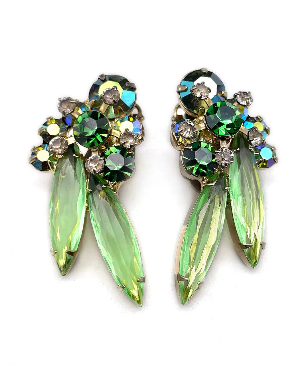 【USA輸入】ヴィンテージ JULIANA グリーン オーロラ ビジュー イヤリング/Vintage JULIANA Green Aurora Bijou Clip On Earrings