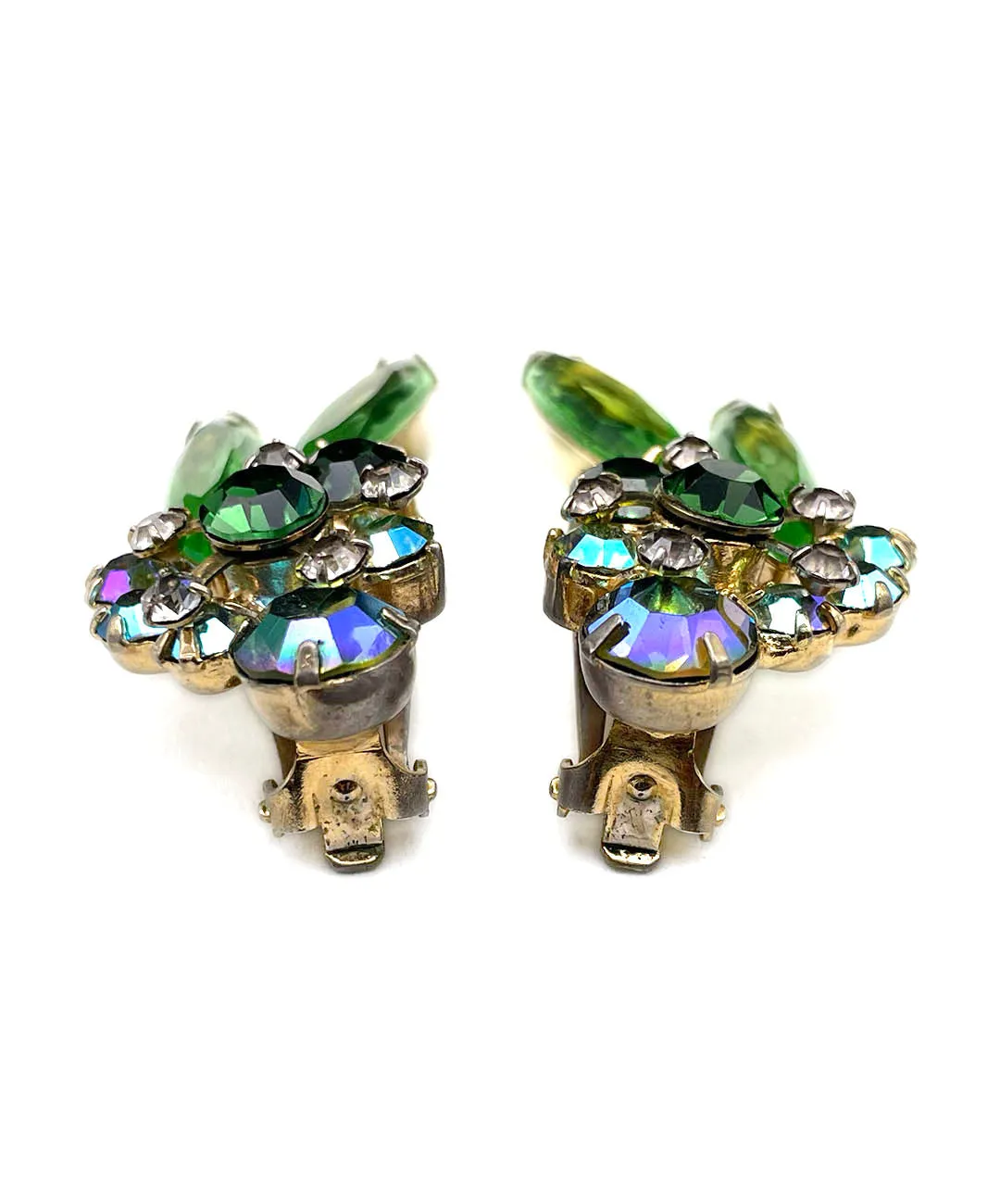 【USA輸入】ヴィンテージ JULIANA グリーン オーロラ ビジュー イヤリング/Vintage JULIANA Green Aurora Bijou Clip On Earrings