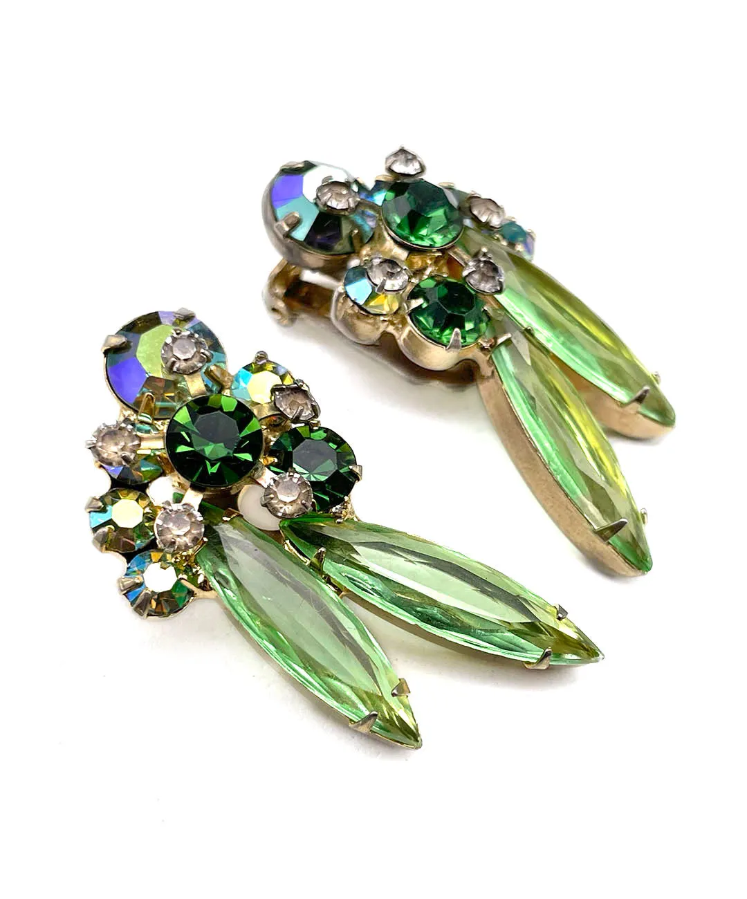 【USA輸入】ヴィンテージ JULIANA グリーン オーロラ ビジュー イヤリング/Vintage JULIANA Green Aurora Bijou Clip On Earrings