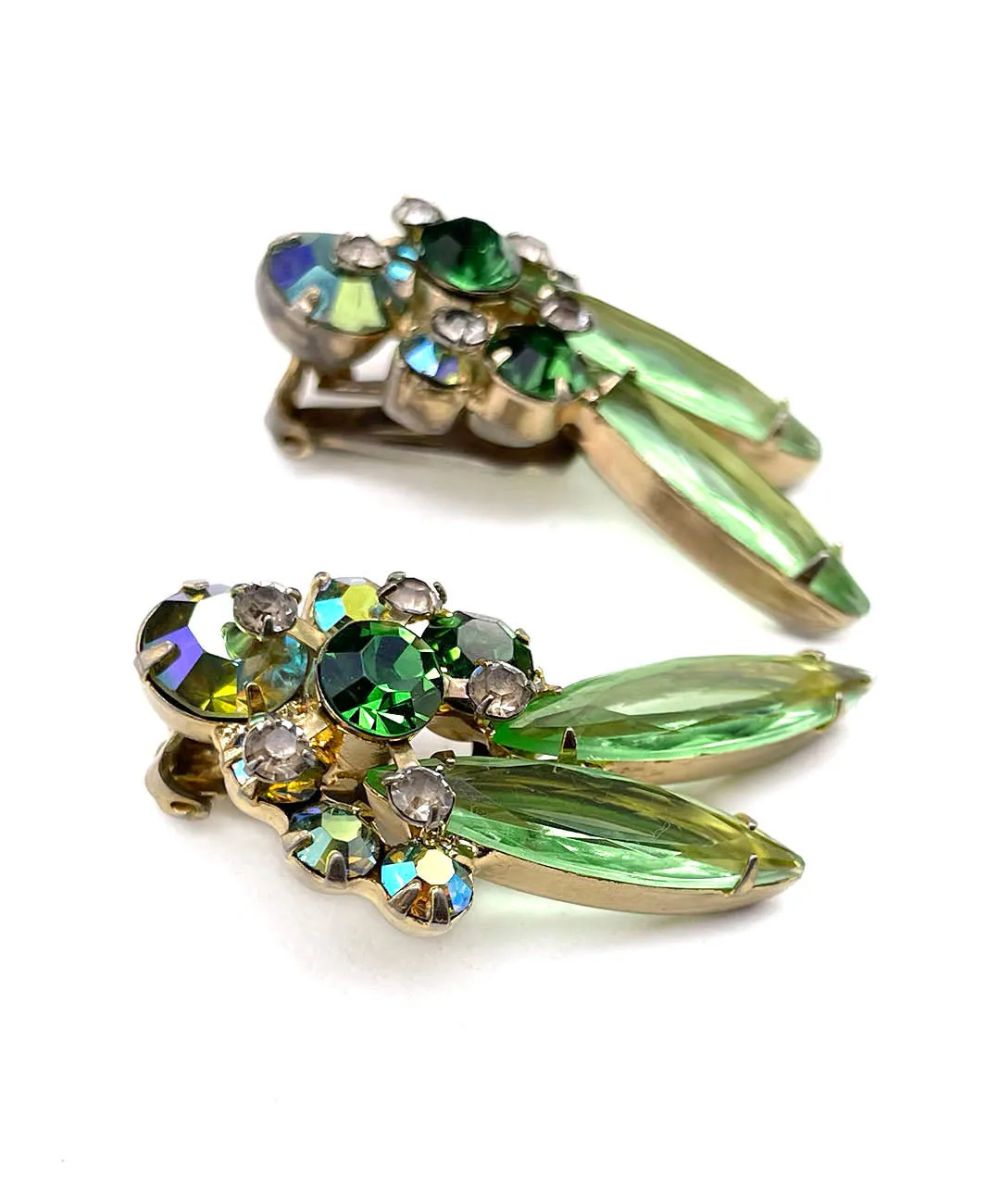 【USA輸入】ヴィンテージ JULIANA グリーン オーロラ ビジュー イヤリング/Vintage JULIANA Green Aurora Bijou Clip On Earrings